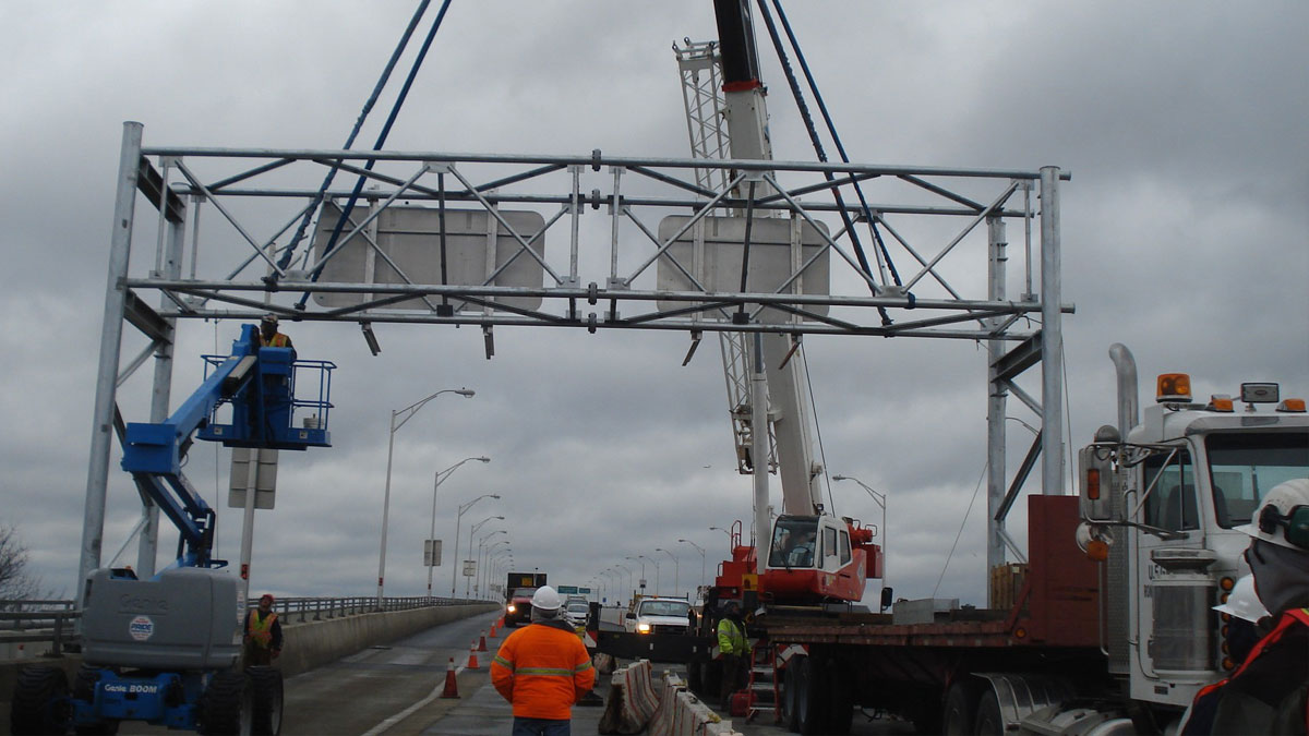 Cross Bay Bridge Installation of Overhead Sign Structure